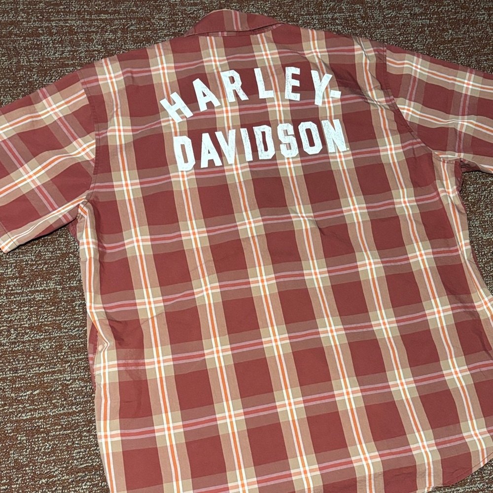 Vintage HDMC short sleeve button down shirt men’s 2XL plaid casual biker shirt